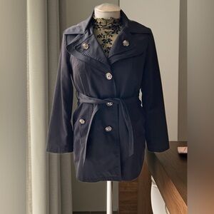 London Fog Black Double-Breasted Trench with Belt